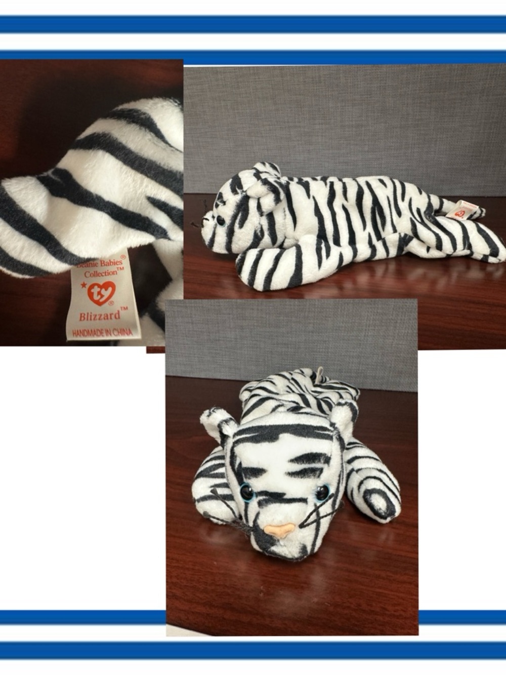Ty Blizzard White & Black Striped Plush Tiger - Kids Accessory